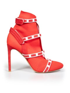 Valentino Garavani Red Rockstud Body-Tech Knit Ankle Boots Size IT 38