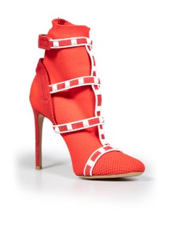 Valentino Garavani Red Rockstud Body-Tech Knit Ankle Boots Size IT 38