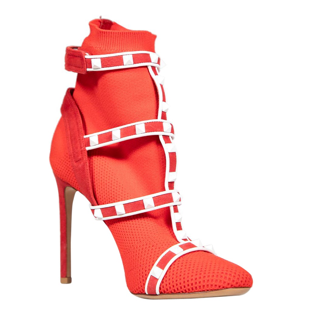 Valentino Garavani Rote Body-Tech-Strickstiefeletten mit Nieten Größe IT 38