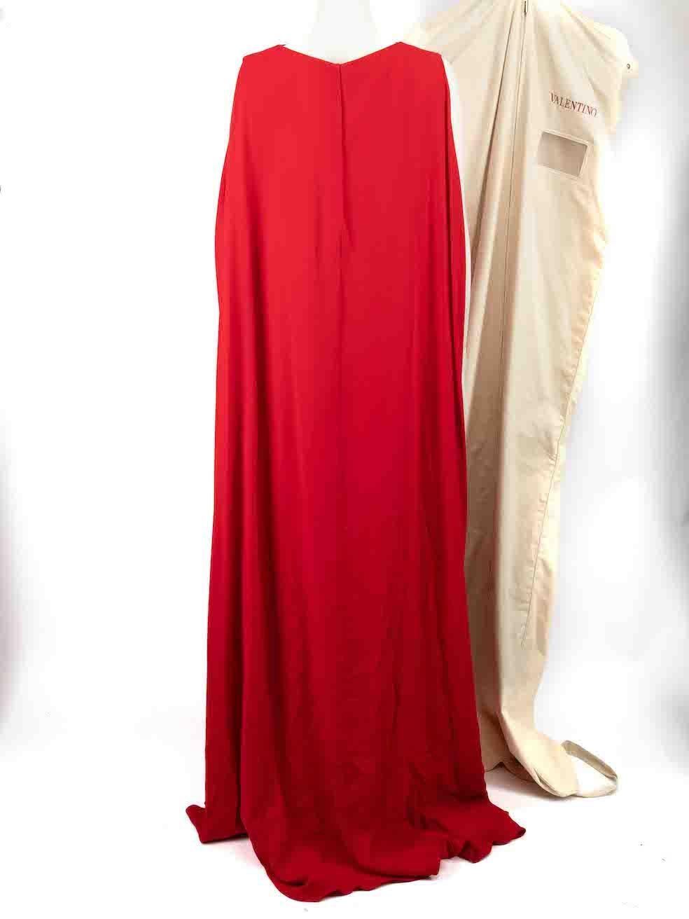 Valentino Garavani Red Silk Sleeveless Cape Detail Gown Size M In Good Condition For Sale In London, GB