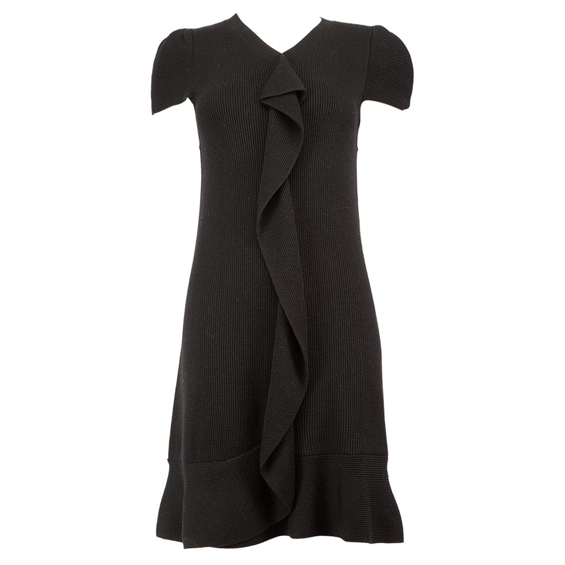 Valentino Garavani Rot Valentino Schwarz gestricktes Rüschenkleid Größe S im Angebot