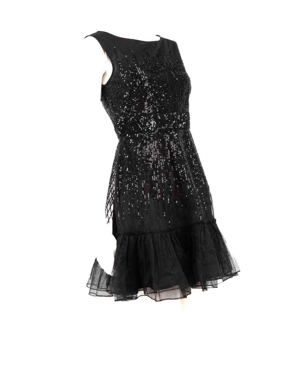 CONDITION is Very good. Minimal wear to dress is evident. Minimal wear to the front is seen with a few pulls to the weave on this used Red Valentino designer resale item.
 
 
 
 Details
 
 
 Black
 
 Synthetic
 
 Dress
 
 Mini
 
 Sequin embellished
