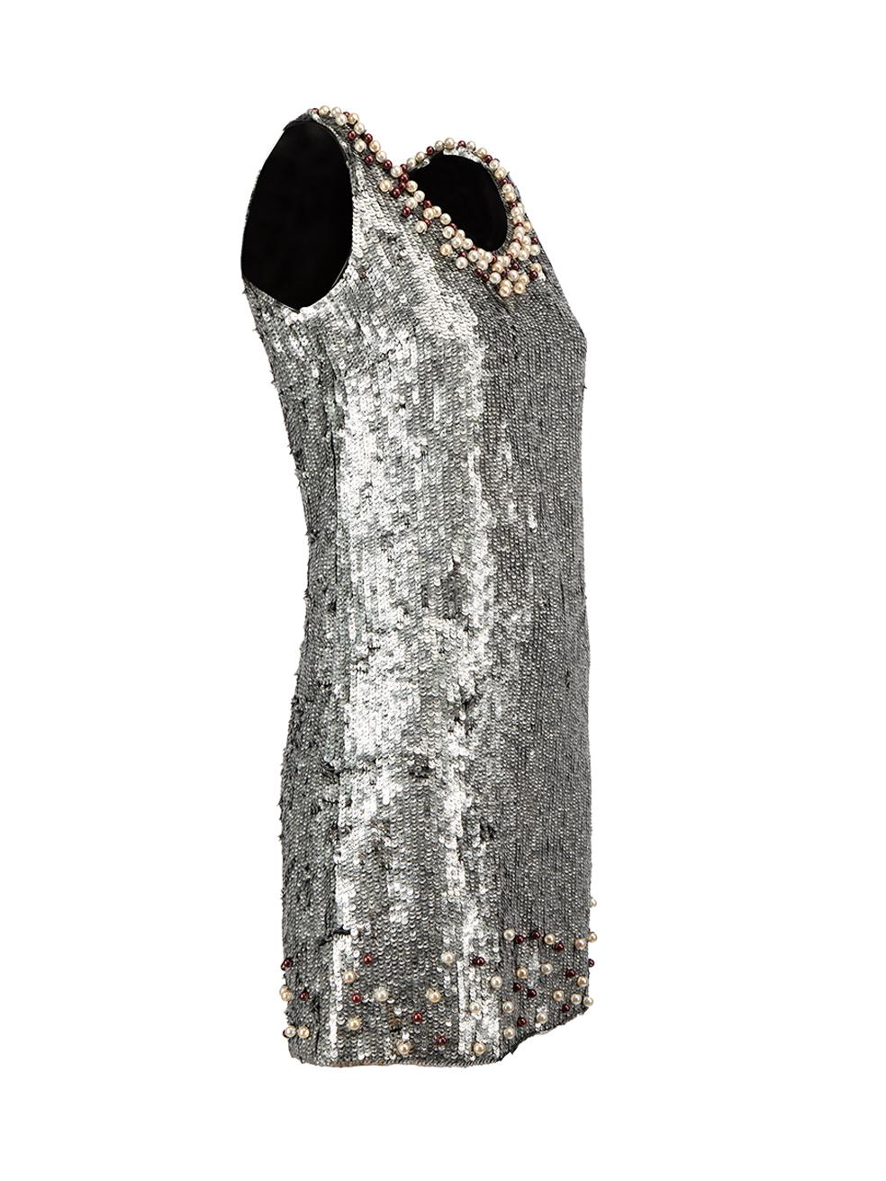 CONDITION is Good. Minor wear to dress is evident. Light wear to beading with minor discolouration and some sequins missing on this used Red Valentino designer resale item.
 
 Details
 Silver
 Sequin
 Mini dress
 Sleeveless
 Round neckline
 White