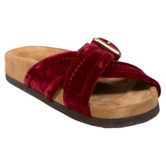 Valentino Garavani Red Velvet Buckle Strap Slides Size IT 36.5