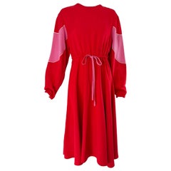 Valentino Garavani Resort 2018 Red & Pink Bias Cut Silk Twill Mid Length Dress