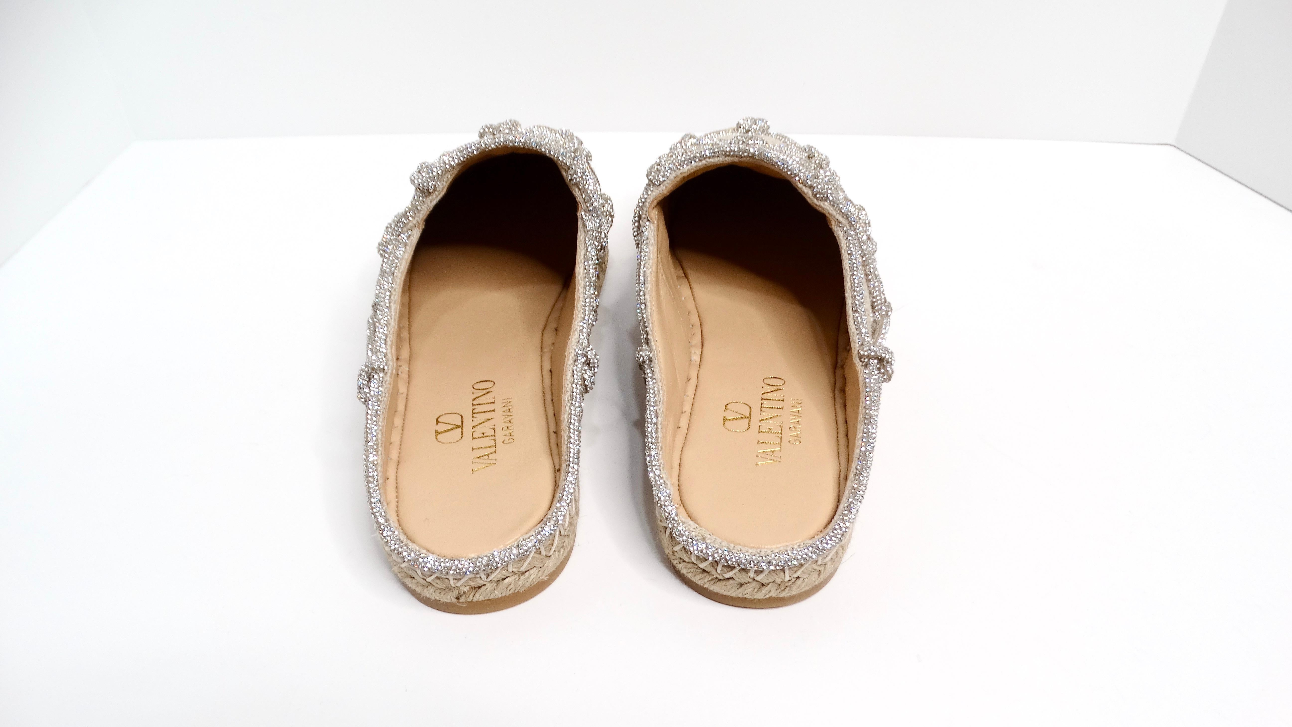 Brown Valentino Garavani Resort Crystal Knot Caged Espadrille Mules