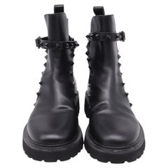 Valentino Garavani Rockstud Ankle Boots in Black Calf Leather