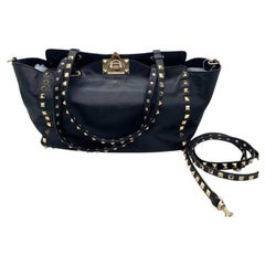Valentino Garavani Rockstud Black Calfskin Medium Double-Handle Tote Bag