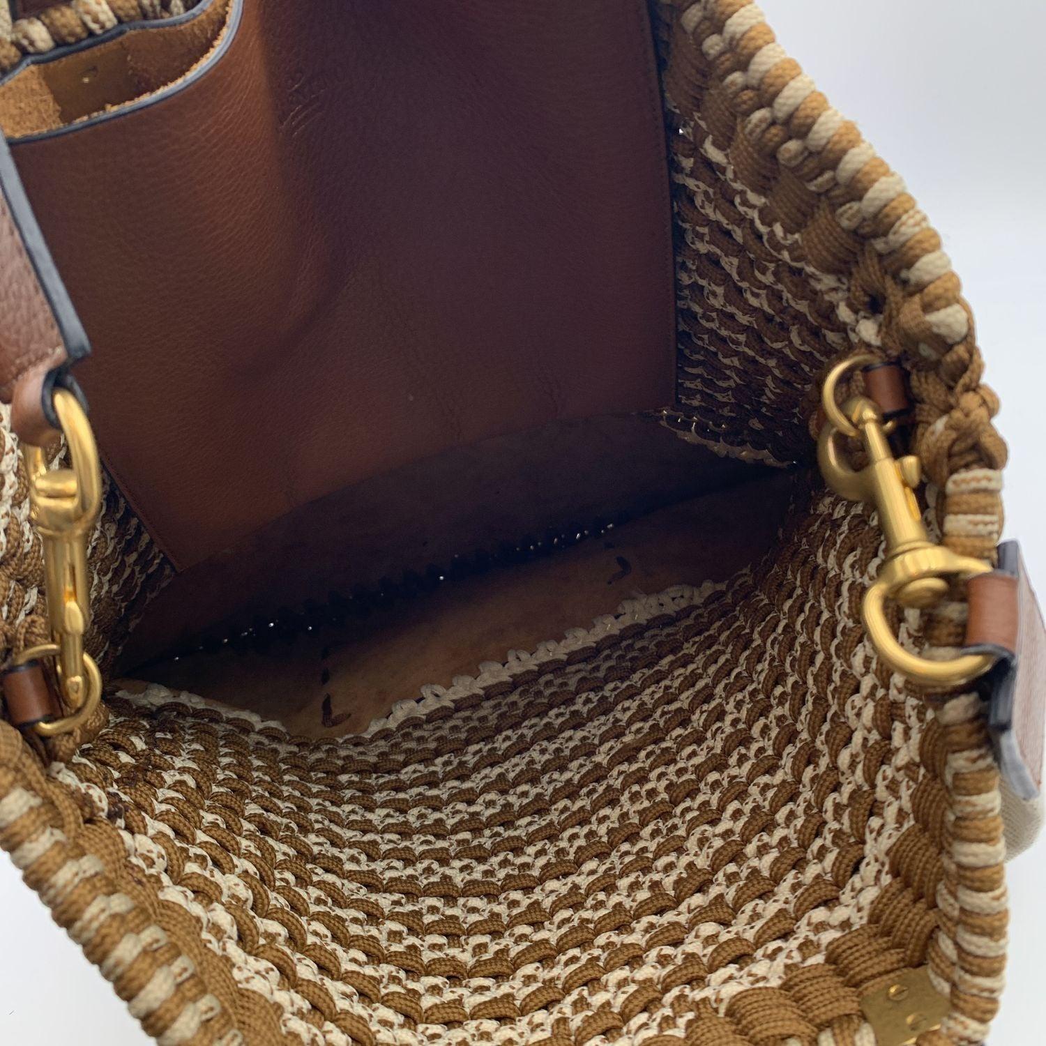 Valentino Garavani Rockstud Brown Leather and Crochet Tote Bag 1