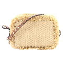 Valentino Garavani Rockstud Camera Crossbody Bag Raffia with Leather