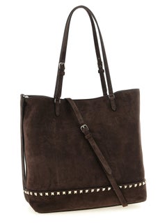 Valentino Garavani Rockstud-Embellished Suede Tote Bag — Brown