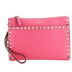 Valentino Garavani Rockstud Flat Wristlet Pouch Leather Medium