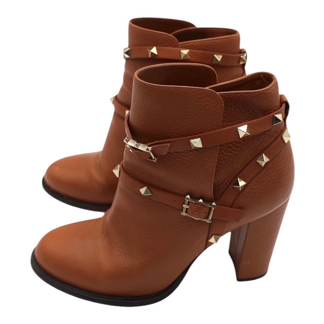 Donna Valentino Garavani - Stivaletti in pelle Rockstud - Marrone cognac in vendita