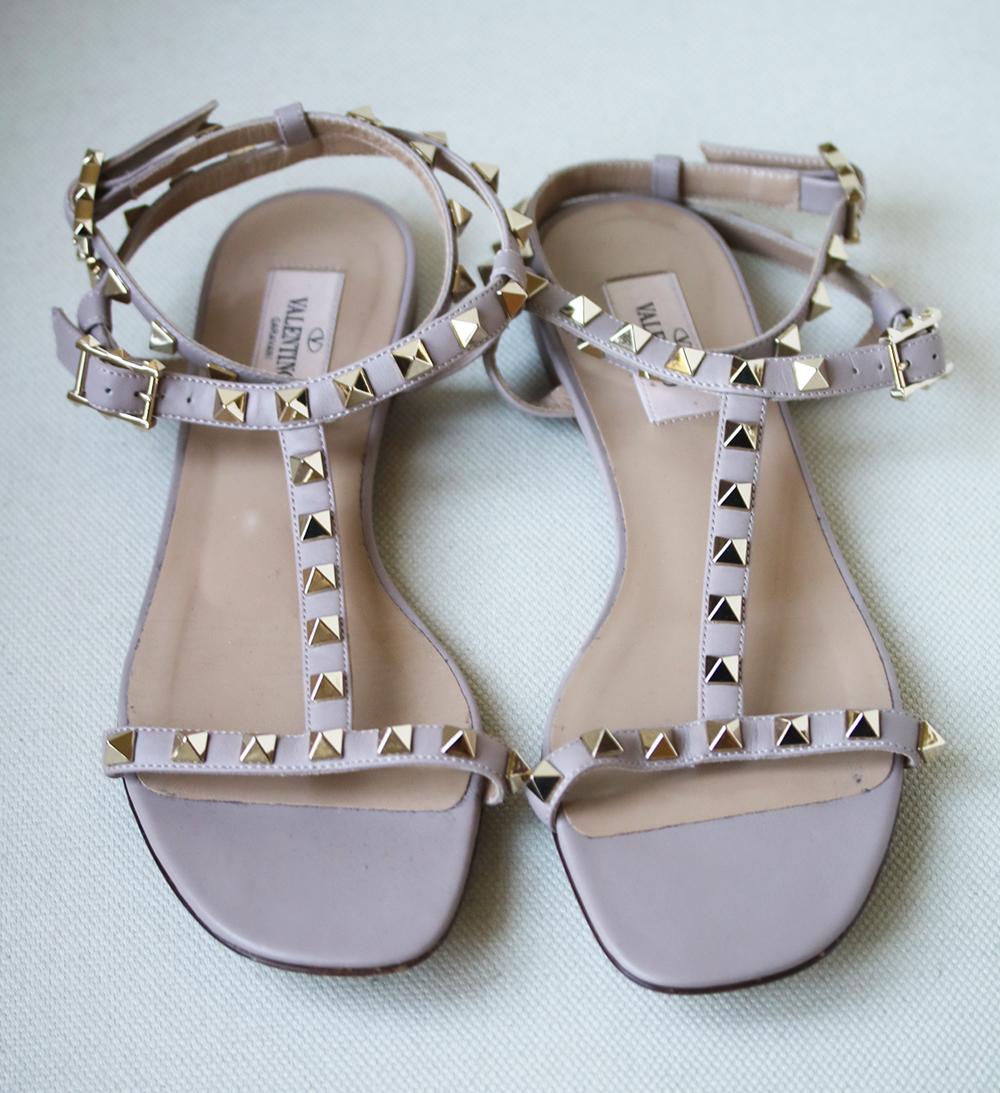 Beige Valentino Garavani Rockstud Leather Sandals