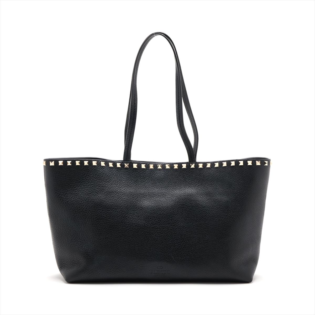 Valentino Garavani Rockstud Leather Tote Bag Black In Good Condition In Humacao, PR