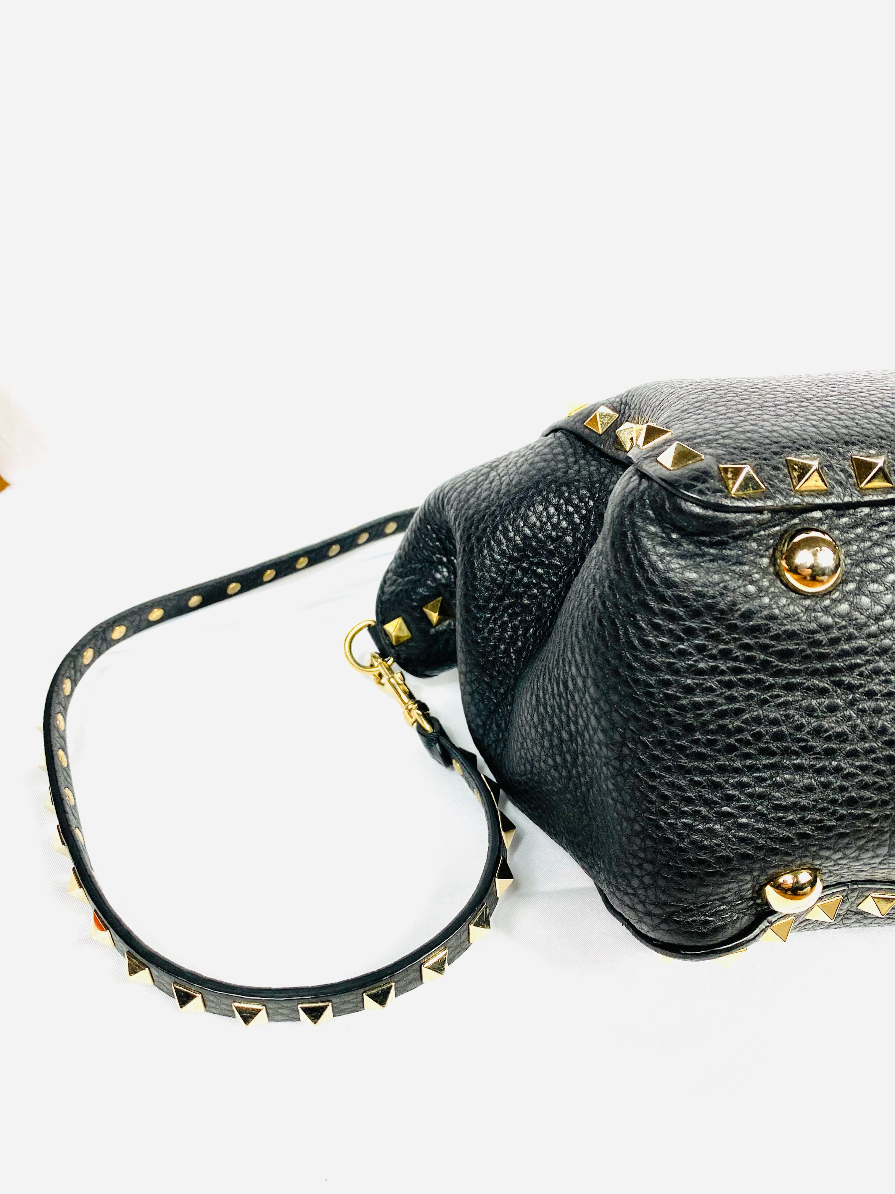 Valentino Garavani Rockstud Mini Vitello Black Leather Tote Shoulder Handbag 3