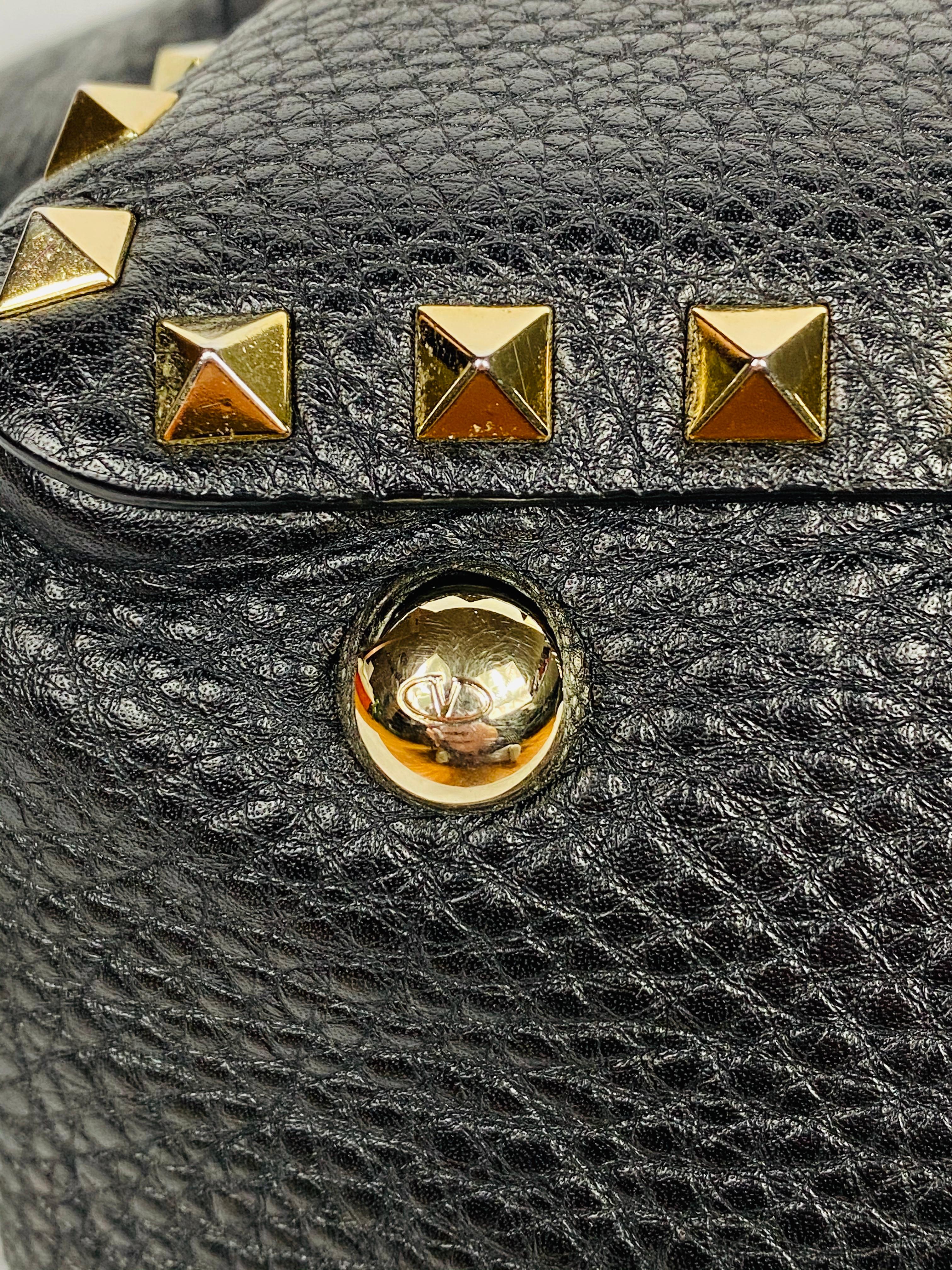 Valentino Garavani Rockstud Mini Vitello Black Leather Tote Shoulder Handbag 4
