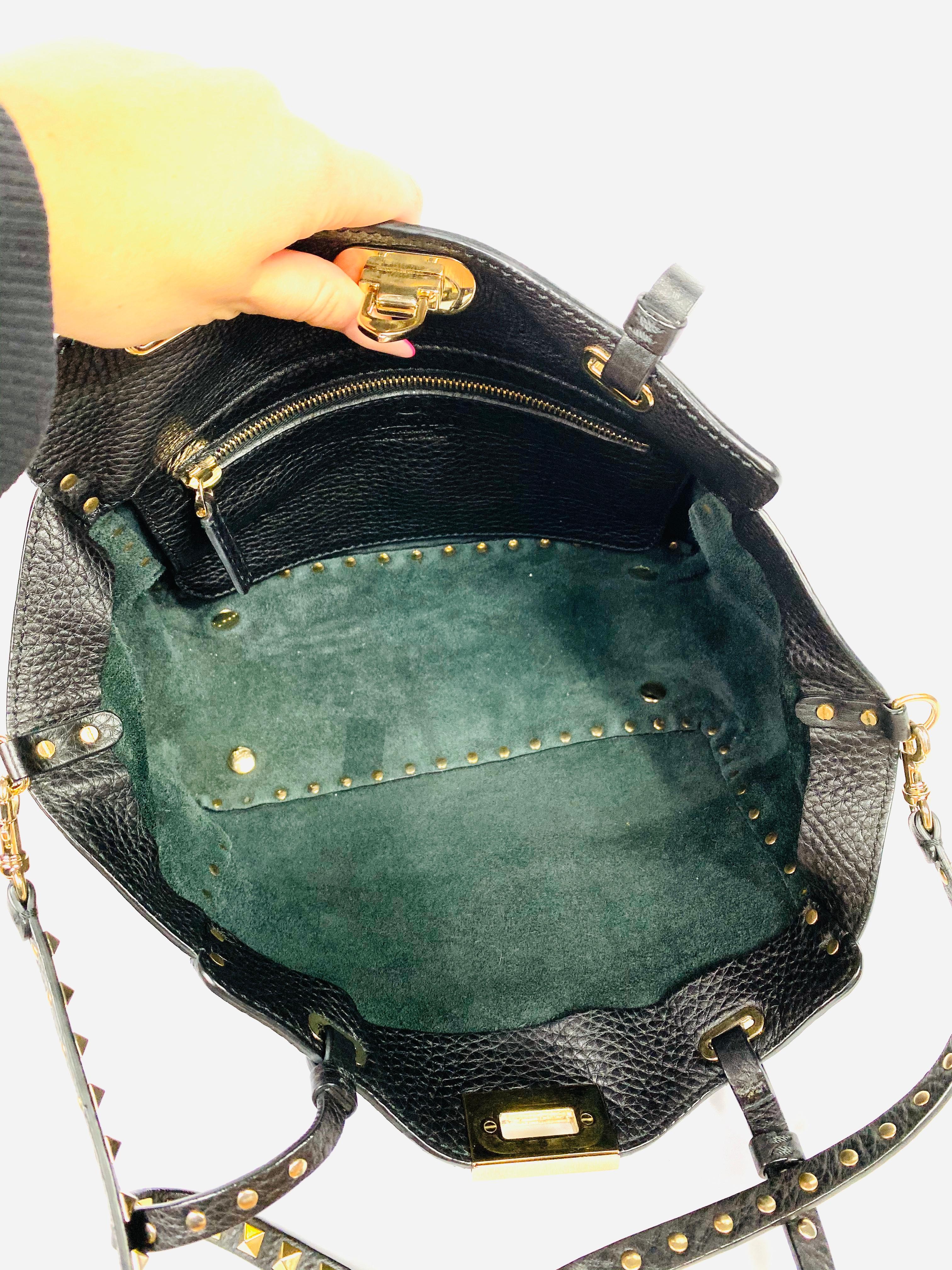 Valentino Garavani Rockstud Mini Vitello Black Leather Tote Shoulder Handbag 5