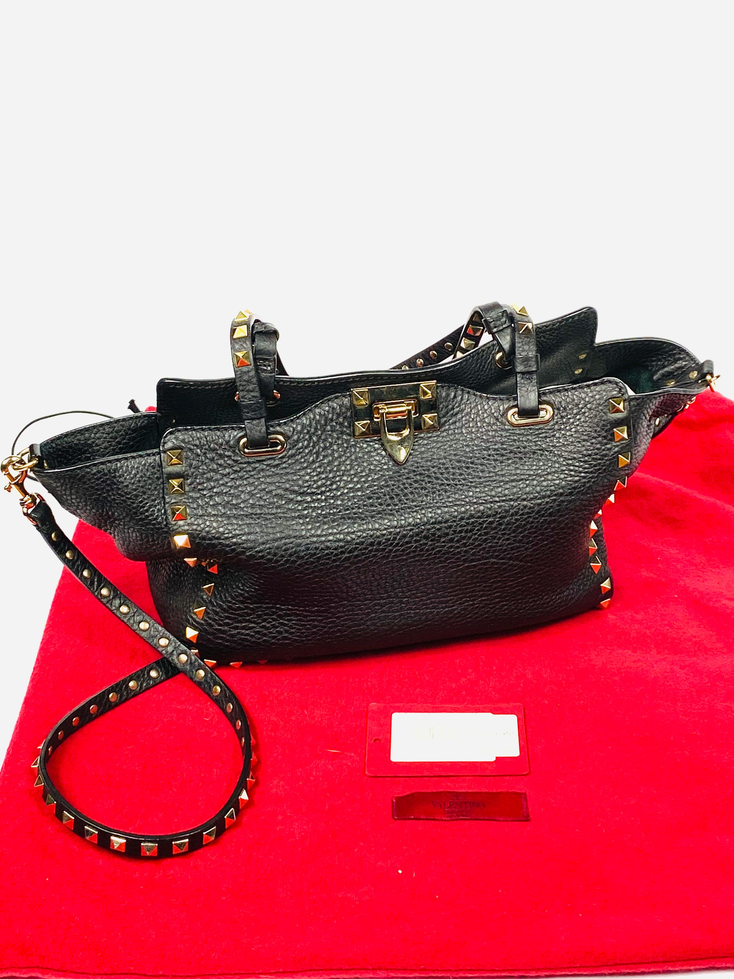 Valentino Garavani Rockstud Mini Vitello Black Leather Tote Shoulder Handbag 7