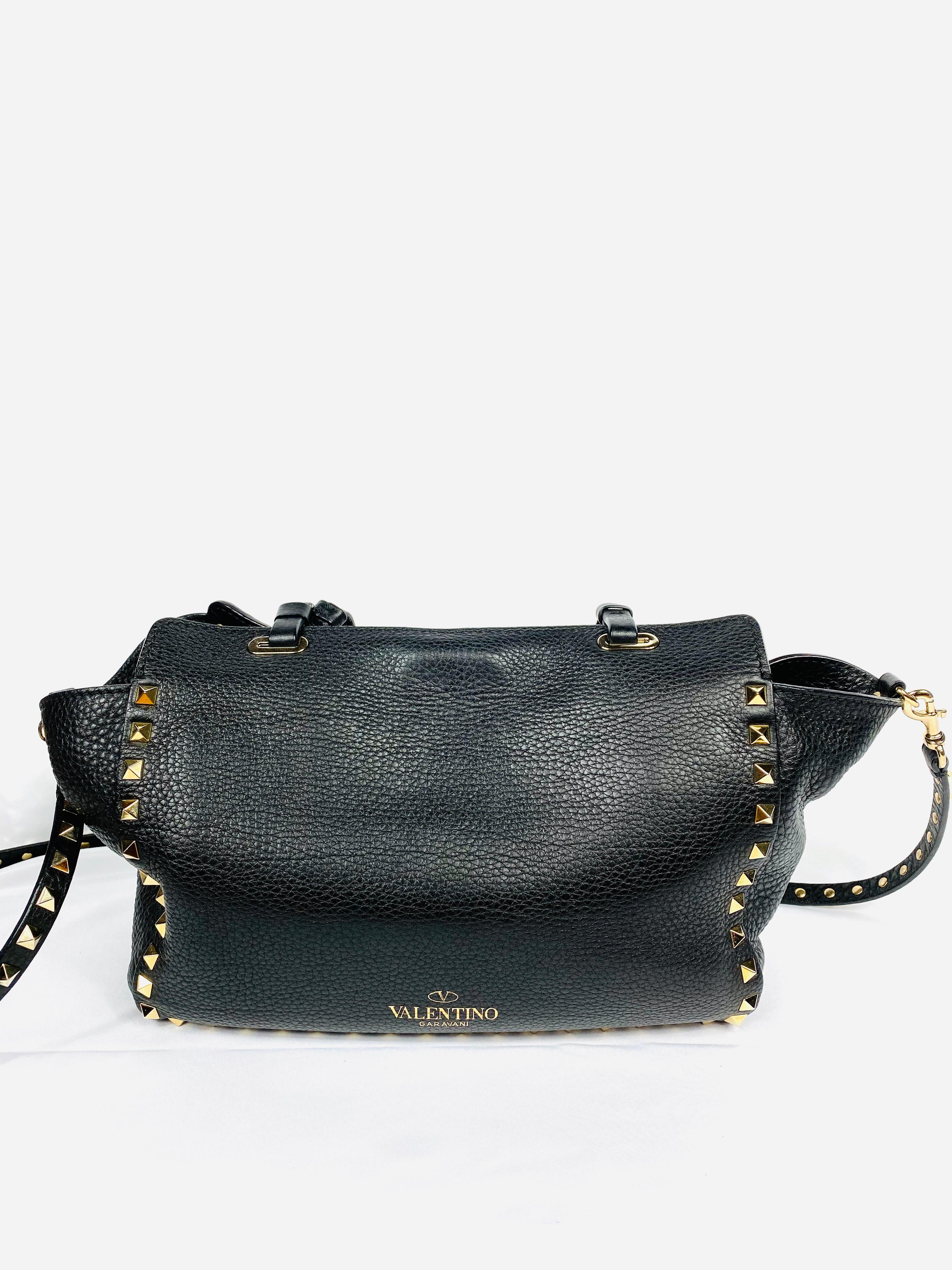 Valentino Garavani Rockstud Mini Vitello Black Leather Tote Shoulder Handbag In New Condition In Beverly Hills, CA
