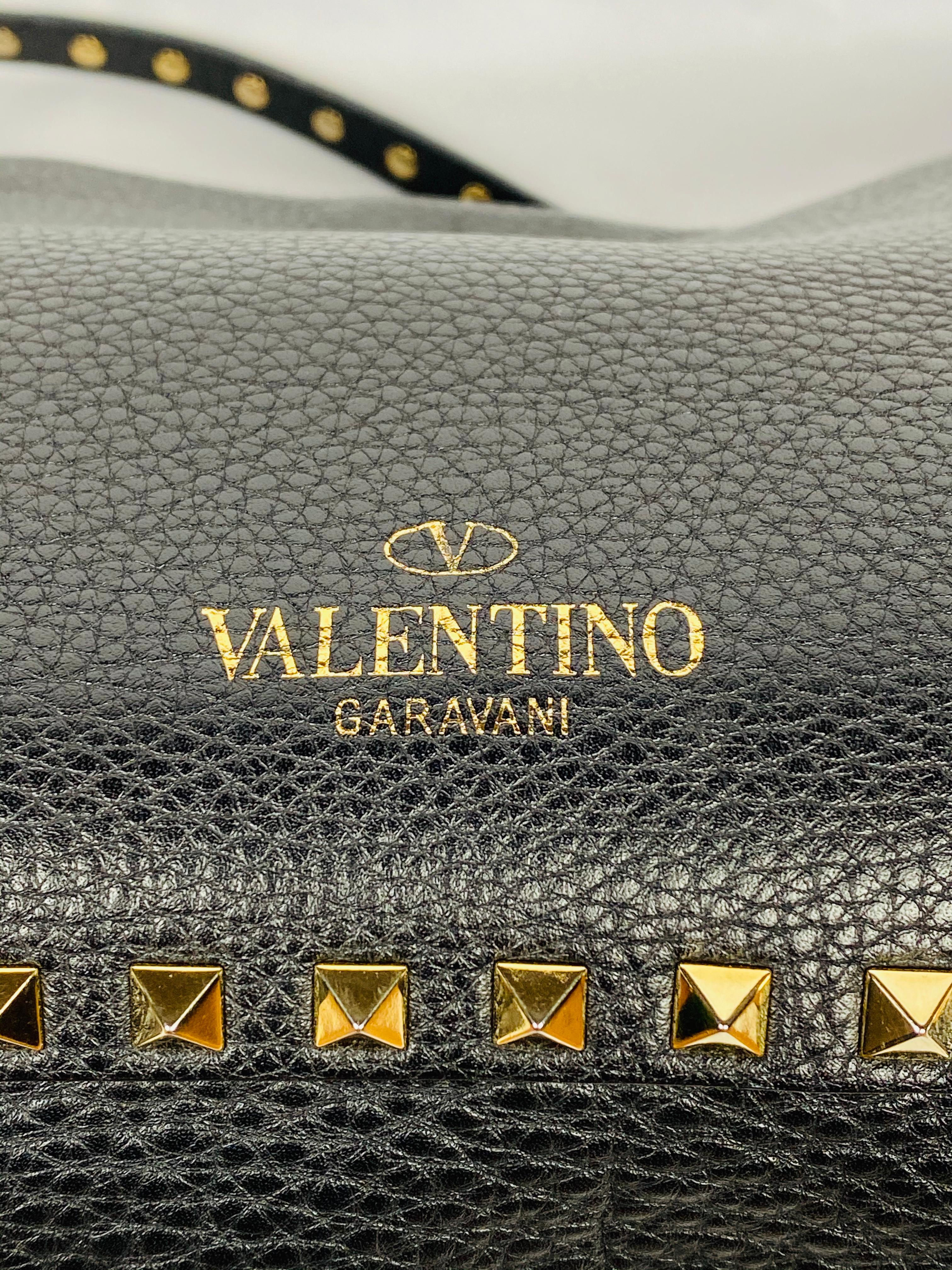 Women's Valentino Garavani Rockstud Mini Vitello Black Leather Tote Shoulder Handbag