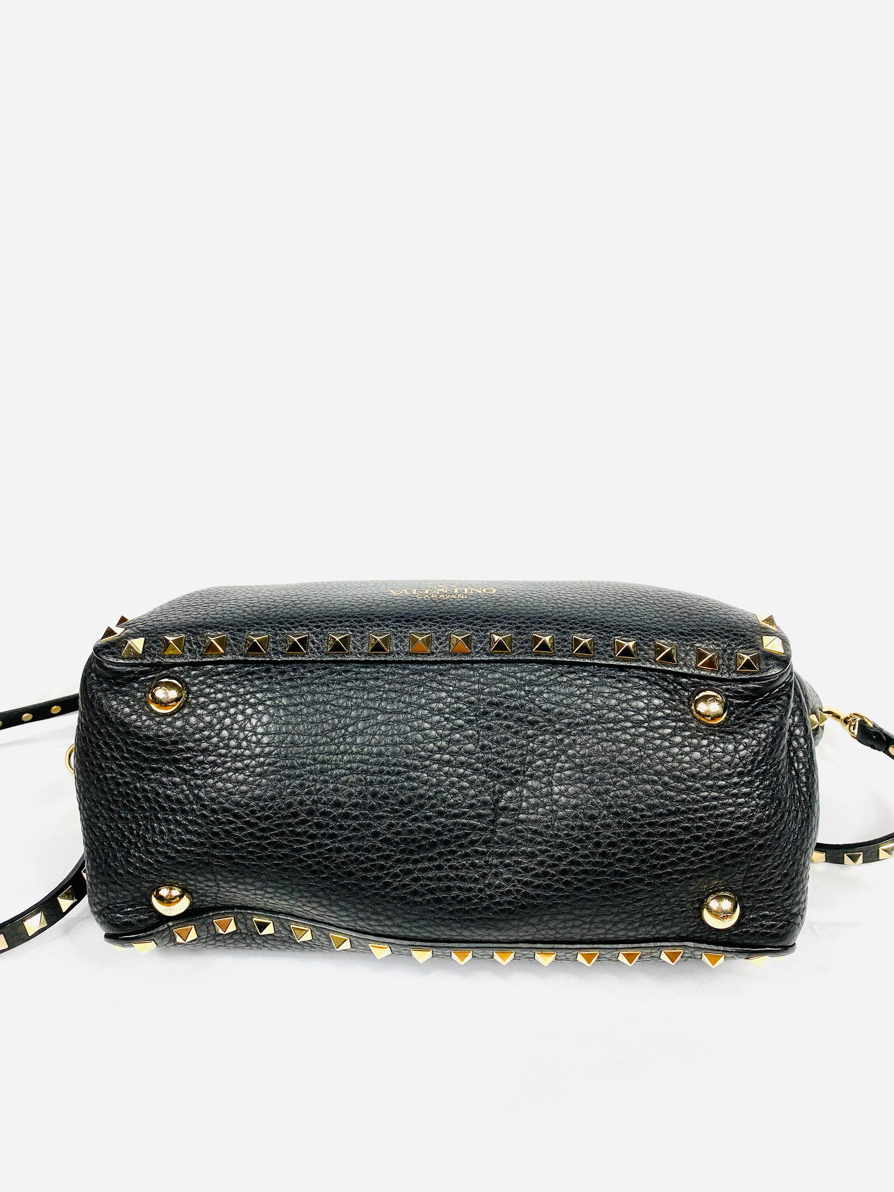 Valentino Garavani Rockstud Mini Vitello Black Leather Tote Shoulder Handbag 1