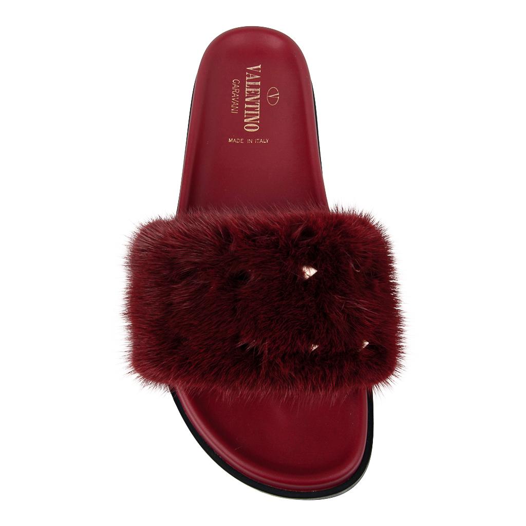 Red Valentino Garavani Rockstud Mink Fur Side Sandals Shoe 40 / 10