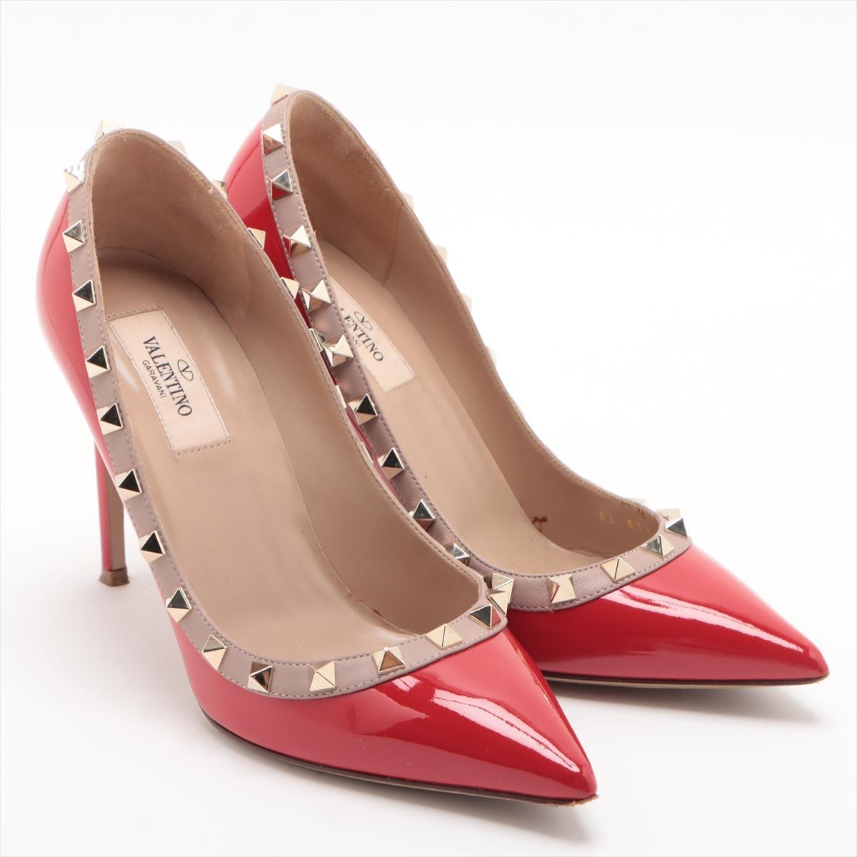 Valentino Garavani Rockstud Pointed-toe Patent Leather Pump Red In Good Condition In Indianapolis, IN
