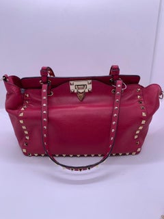 Valentino Garavani Rockstud Red Pink Leather Trapeze Tote Bag 2Way