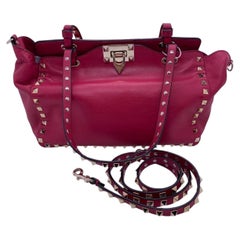 Valentino Garavani Rockstud Red Pink Leather Trapeze Tote Bag 2Way