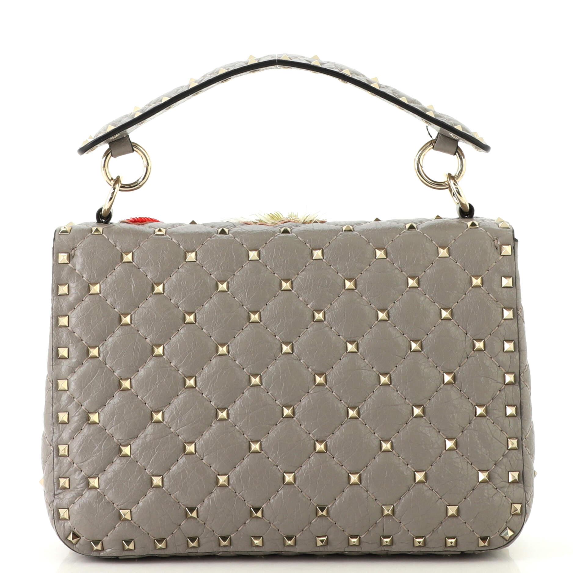 Valentino Garavani Rockstud Spike Flap Bag Sequin Embellished Quilted Leather In Good Condition In NY, NY