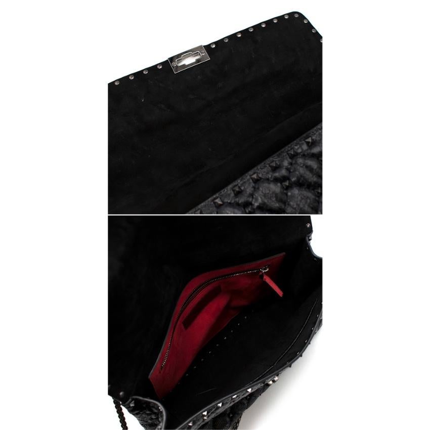 Valentino Garavani Rockstud Spike Medium Black Craquele Leather Bag For Sale 6