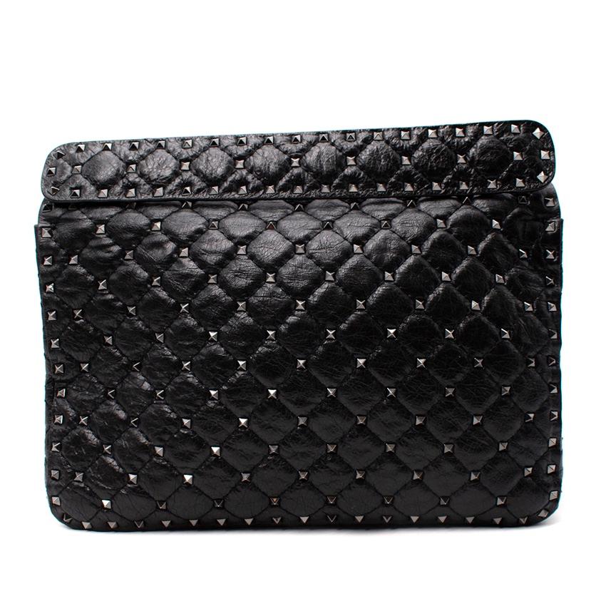 Valentino Garavani Rockstud Spike Medium Black Craquele Leather Bag In Excellent Condition For Sale In London, GB