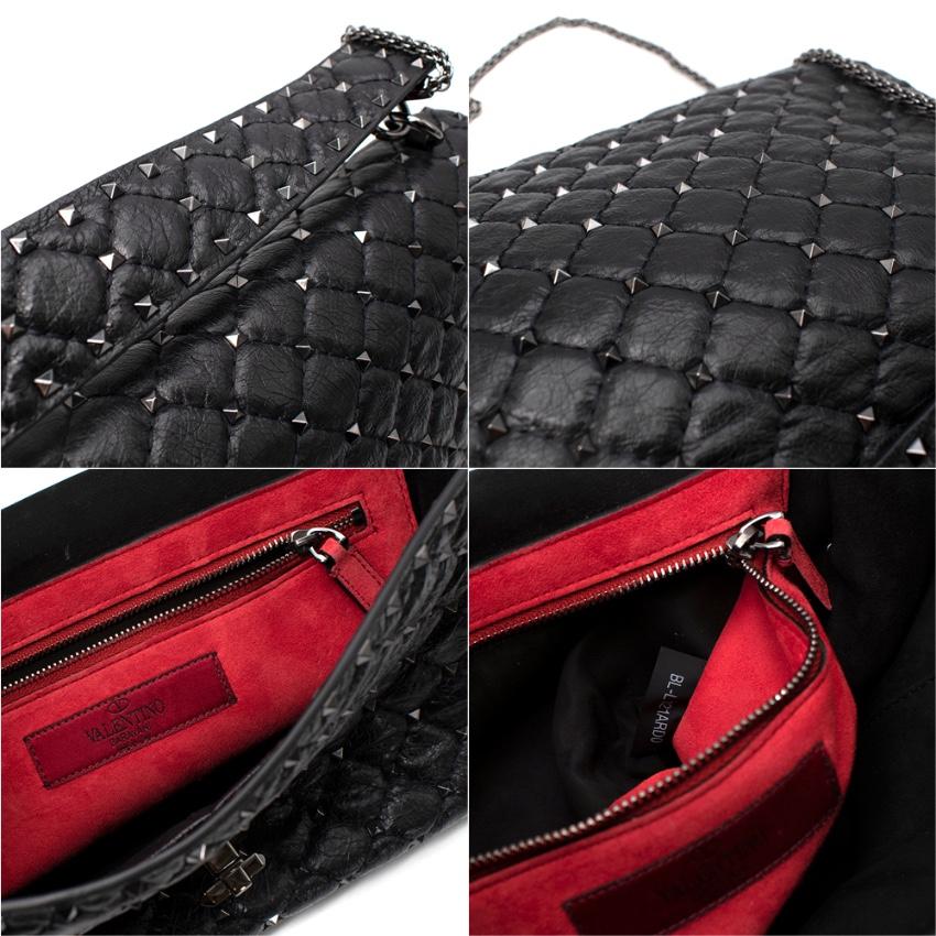 Valentino Garavani Rockstud Spike Medium Black Craquele Leather Bag For Sale 5