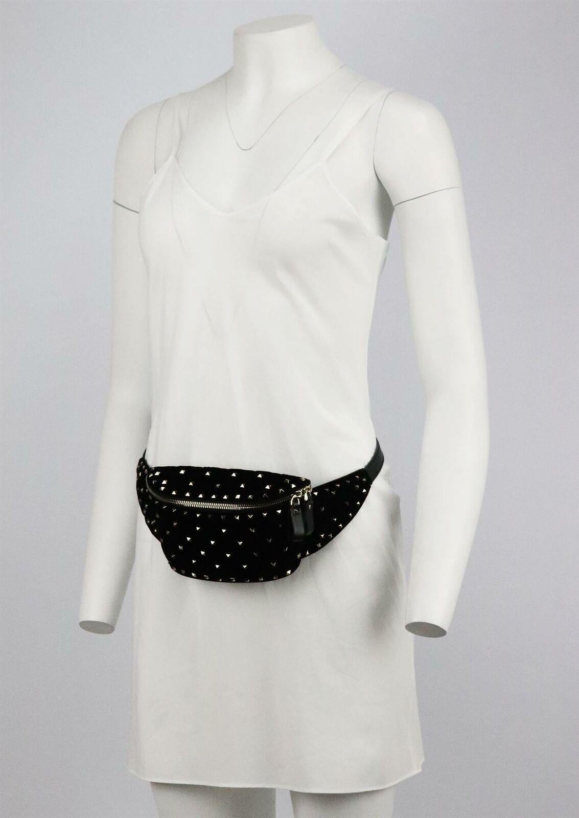 Women's or Men's Valentino Garavani Rockstud Spike Quilted Velvet Belt Bag