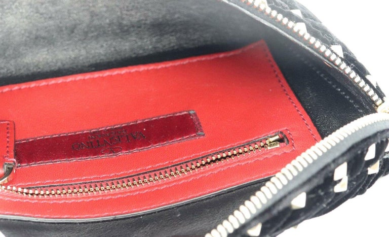Authentic Valentino Garavani Rockstud Spike Belt Bag, Quilted Velvet-Red