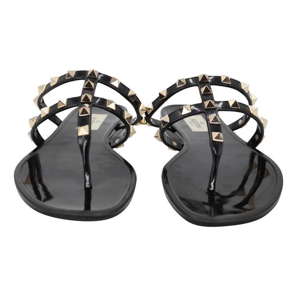 Black Valentino Garavani Rockstud Studded 37 Gladiator Thong Sandals VL-S0529P-0003