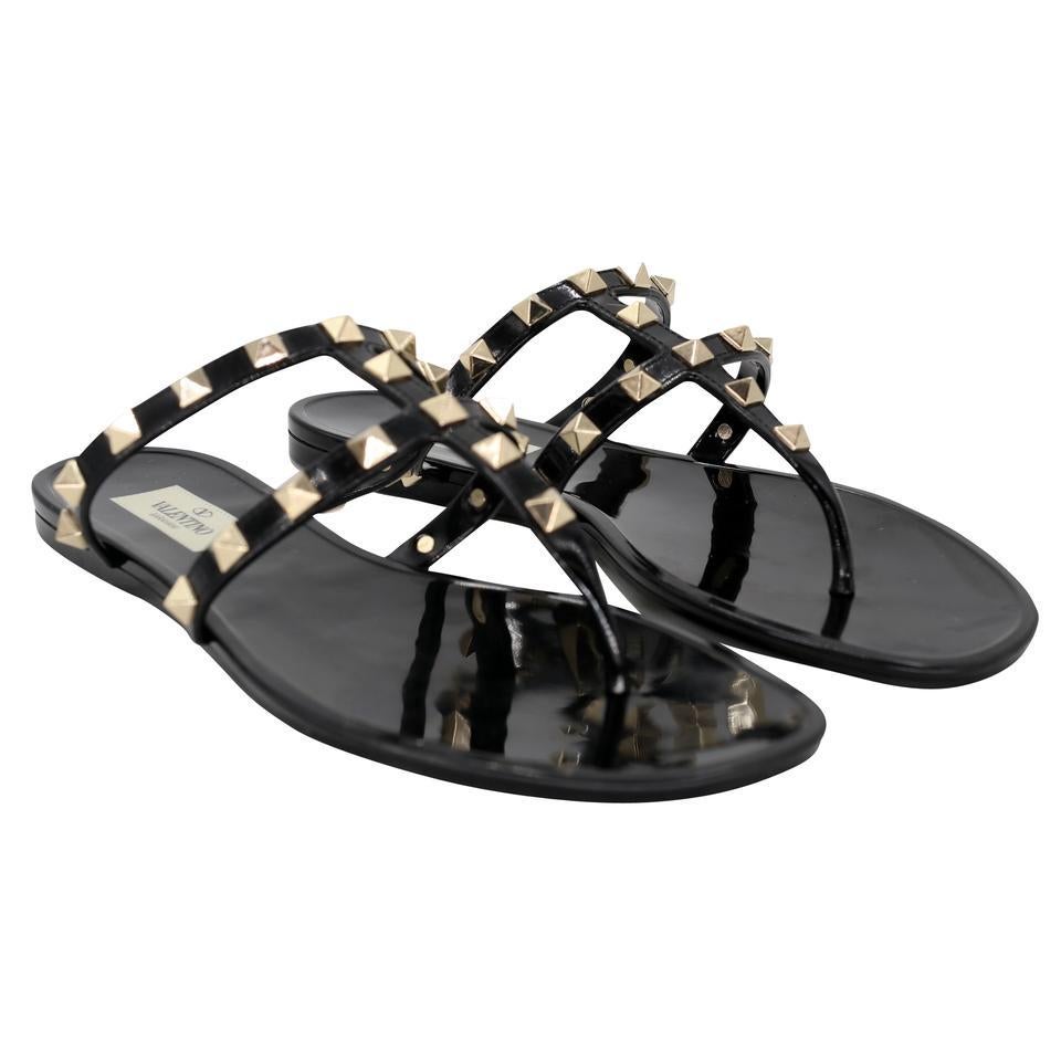 Women's Valentino Garavani Rockstud Studded 37 Gladiator Thong Sandals VL-S0529P-0003
