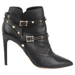Valentino Garavani Rockstud Textured Leather Ankle Boots Eu 39 UK 6 US 9 