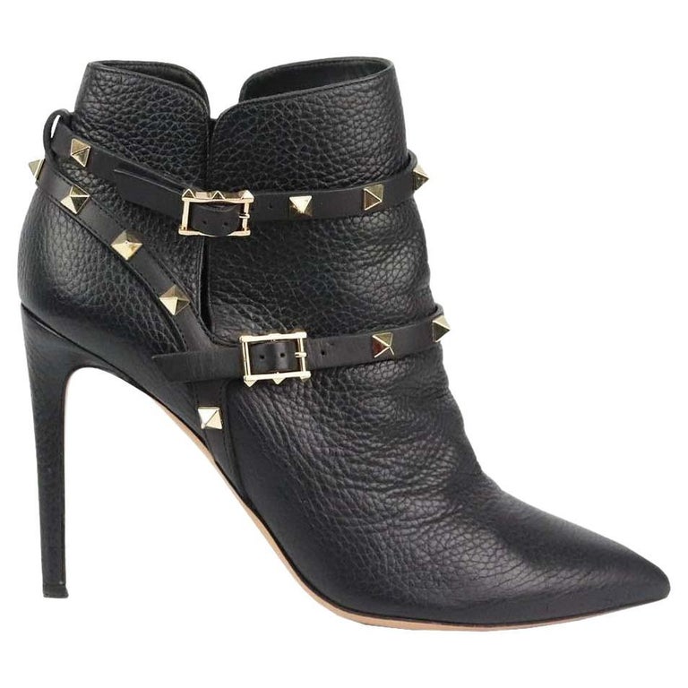 Valentino Garavani Rockstud Textured Leather Ankle Boots Eu 39 UK 6 US ...