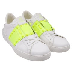 Valentino Garavani Rockstud Untitled Neon Sneakers in White Leather