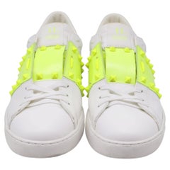 Valentino Garavani Rockstud Untitled Neon Sneakers in White Leather