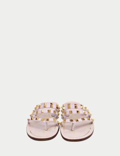 Valentino Garavani Rockstud White Leather Flat Sandals with Gold Studs - EU 36