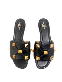 Valentino Garavani Roman Stud SlidesBlack Nappa Leather SS21 Collection Size 39