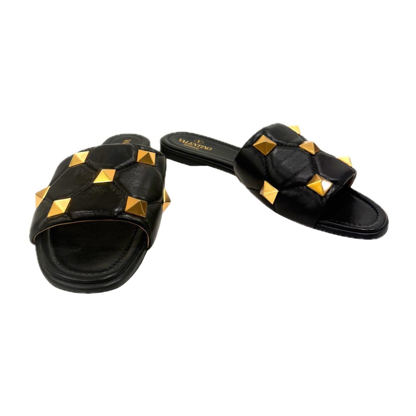 Valentino Garavani Roman Stud SlidesSchwarzes Nappaleder SS21 Collection
S Größe 39