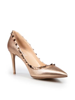 Valentino Garavani Rose Gold Calfskin Rockstud Pumps Size IT 40