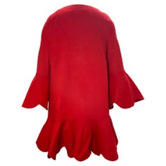 Valentino Garavani Ruffled Hem Bell Sleeve Coat in Red Wool