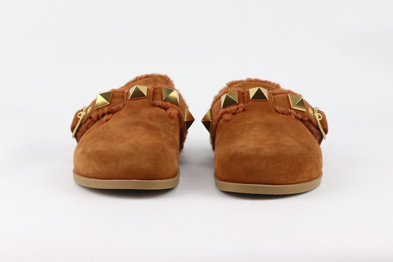 These 'Sabot' slippers by Valentino Garavani are designed in this season's trending clog silhouette, decorated with the label's signature oversized embellishments, they're made from smooth suede and have a wool-blend lining that feels so cozy. Heel