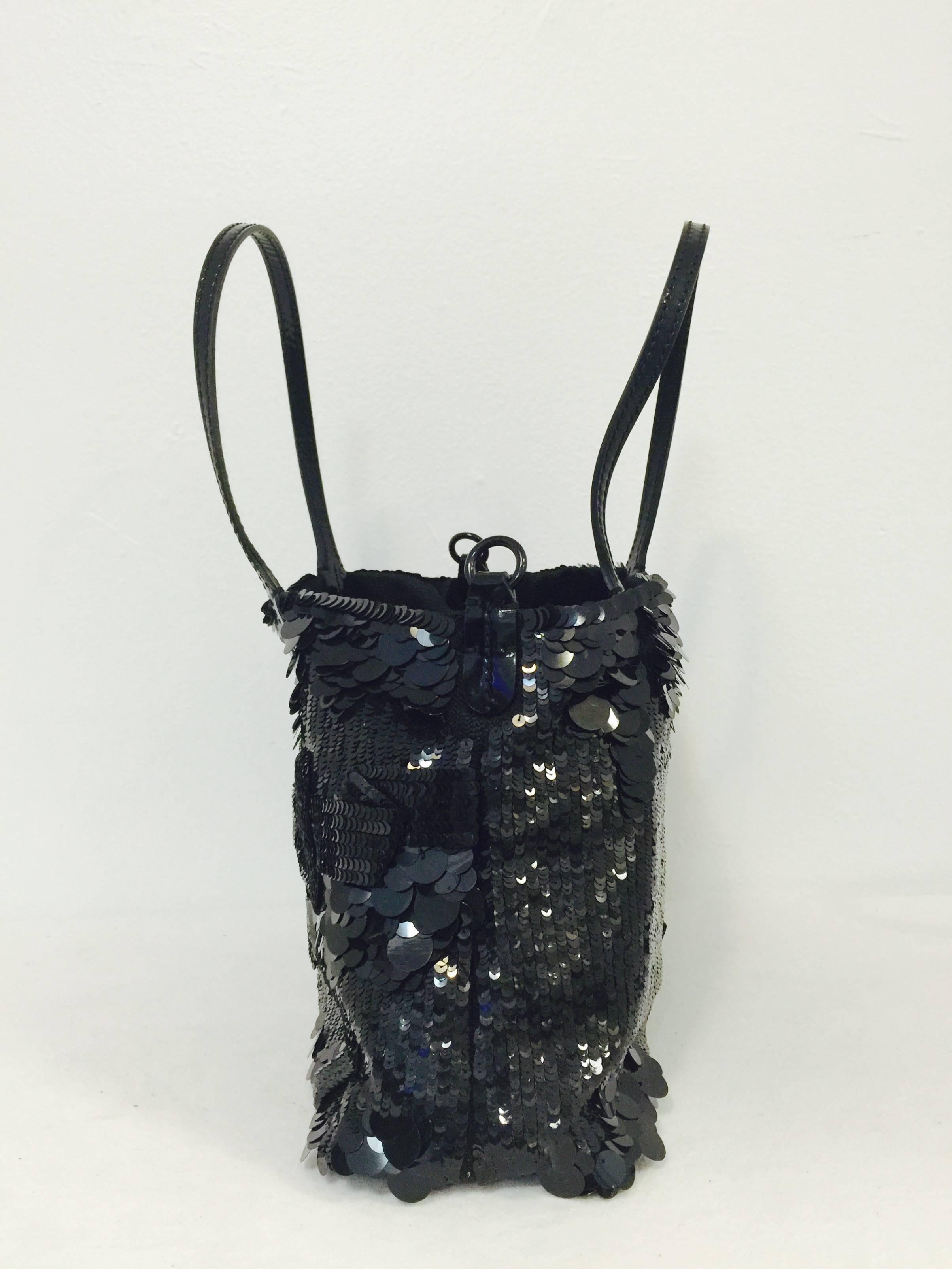 Black  Valentino Garavani Sequined Shoulder Bag with Patent Trim 