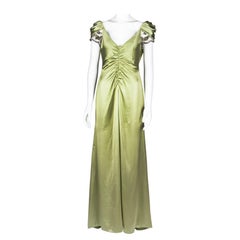 Valentino Garavani Silk Satin Runway Evening Gown with Crystal Cap Sleeves 2007